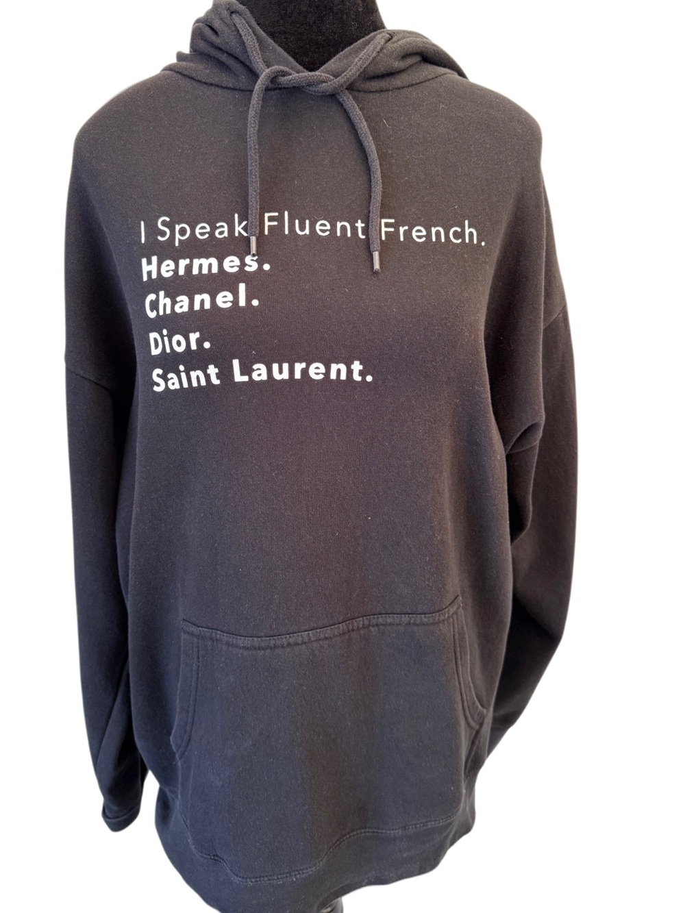 LA Trading Co. I Speak Fluent French Black Graphic Hoodie -Oversized OS